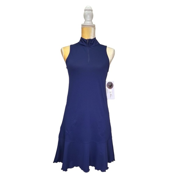 Gottex Tennis Gold Dress Navy Blue Size XS Sleeveless Quarter Zip xs 2 4 New NWT - Picture 1 of 8